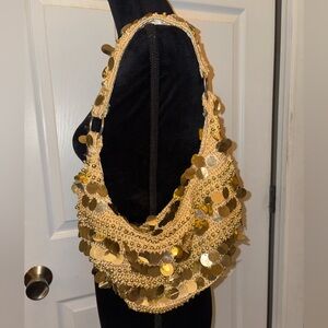 Y2K SEQUIN BEADED GOLD VINTAGE SHOULDER PURSE HANDBAG APT 9. 2000S RARE SPARKLY